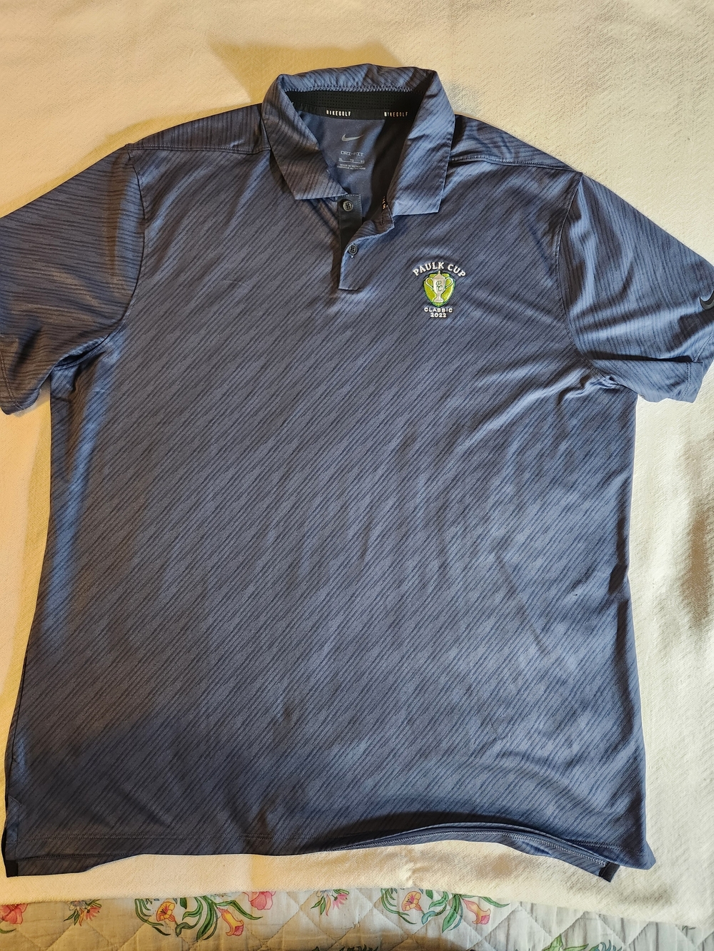 Nike Men's Navy Blue Striped Golf Polo with Paulk Cup Crest